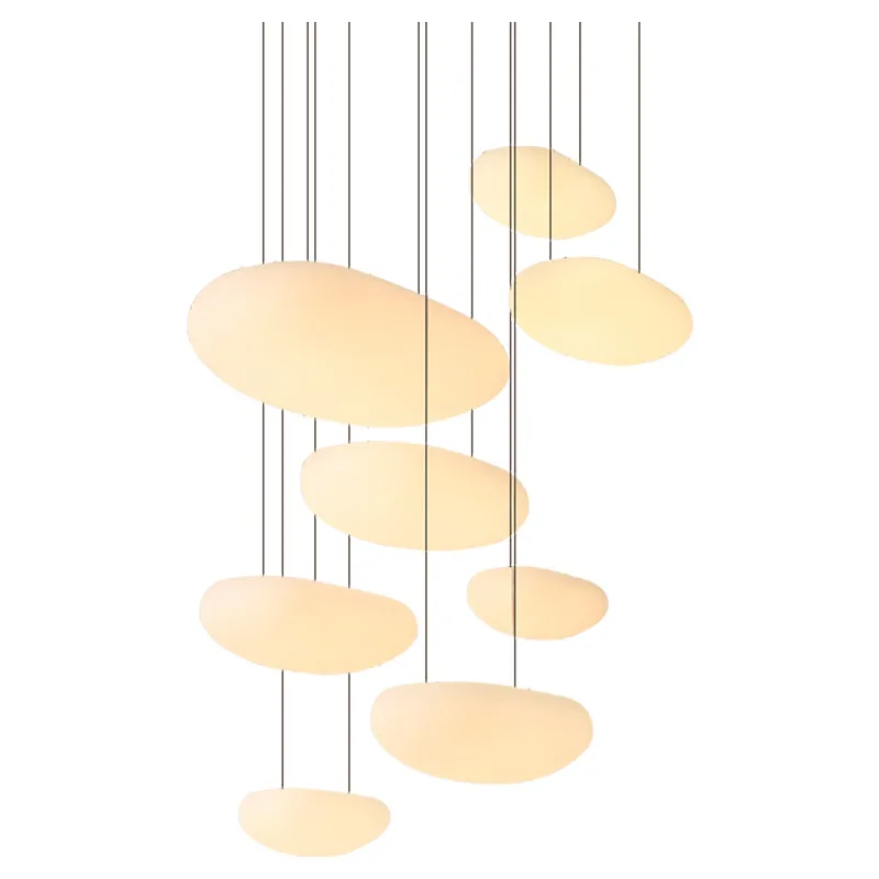 Modern Stairs Smart Led Dimmable Chandelier Cobblestone PE Shades Hanging Chandelier Light Decor Led Indoor Lighting Fixtures