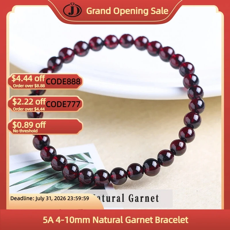 5A Natural Garnet Bracelet 4-10mm Deep Red Round Bead Stretch Bangle for Women Healing Crystal Jewelry Gift