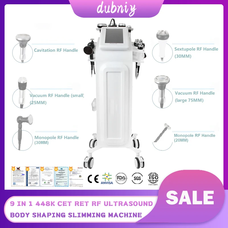 9 in 1 448k Cet Ret Ultrasound Lipo 40k Cavitation Body Shaping Slimming Beauty Machine