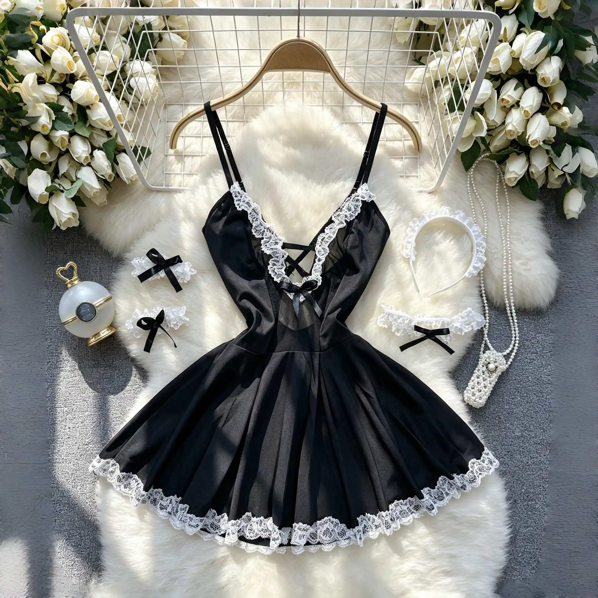 Kawaii Lingerie Sexy Women Sleepwear Cosplay Rabbit Girl Dress Temptation Pure Cosplay Bunny Ear Anime Hollow Jumpsuit Uniform