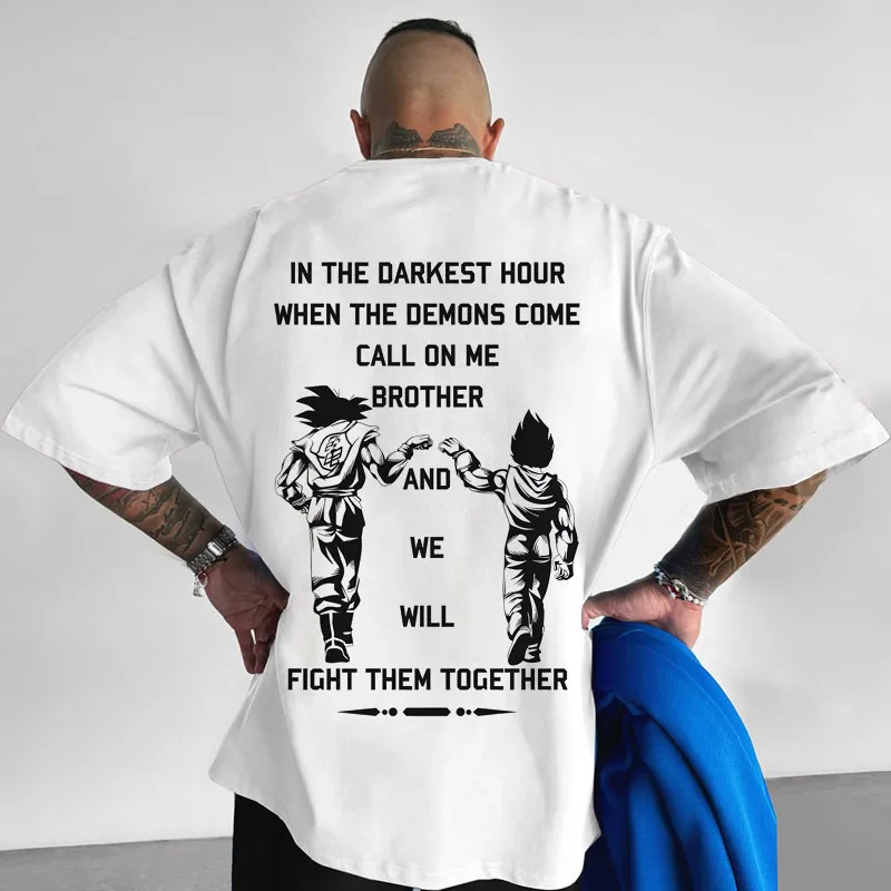 

T-shirt Summer Heavyweight Pure Cotton Dragon Ball Super Sun Wukong Anime Direct Spray Printing Versatile Loose Plus Size Short