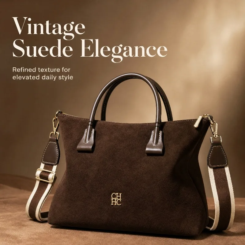 CHHC Trendy Sheepskin Tote Bag Real Texture Solid Color Large Capacity Women Vintage Style Handbag Purse