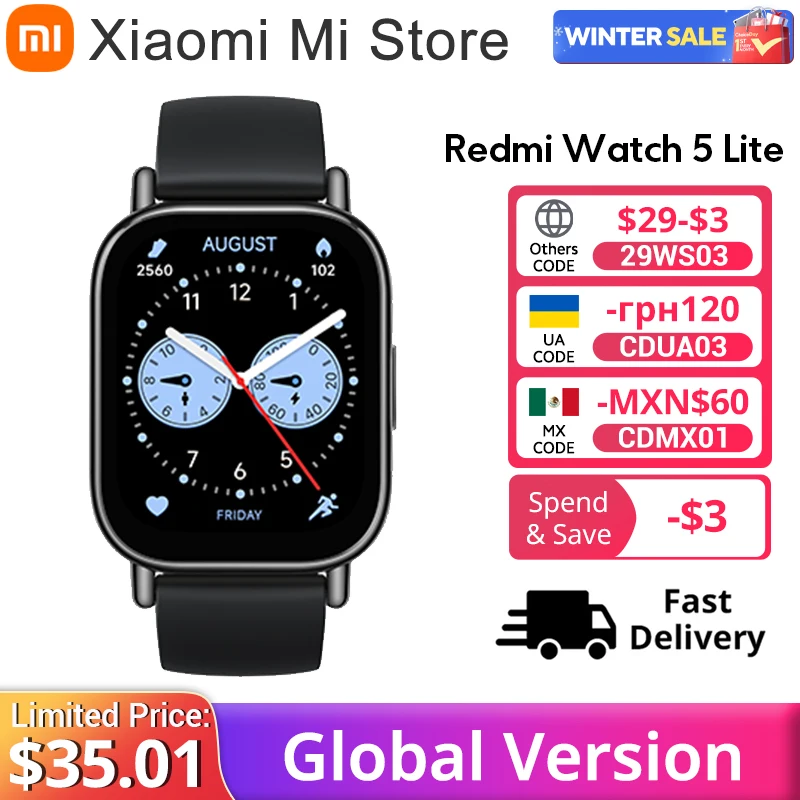 Global Version Xiaomi Redmi Watch 5 Lite 1.96'' AMOLED display 18-Day Battery life Bluetooth® calling Built-in GNSS 5ATM