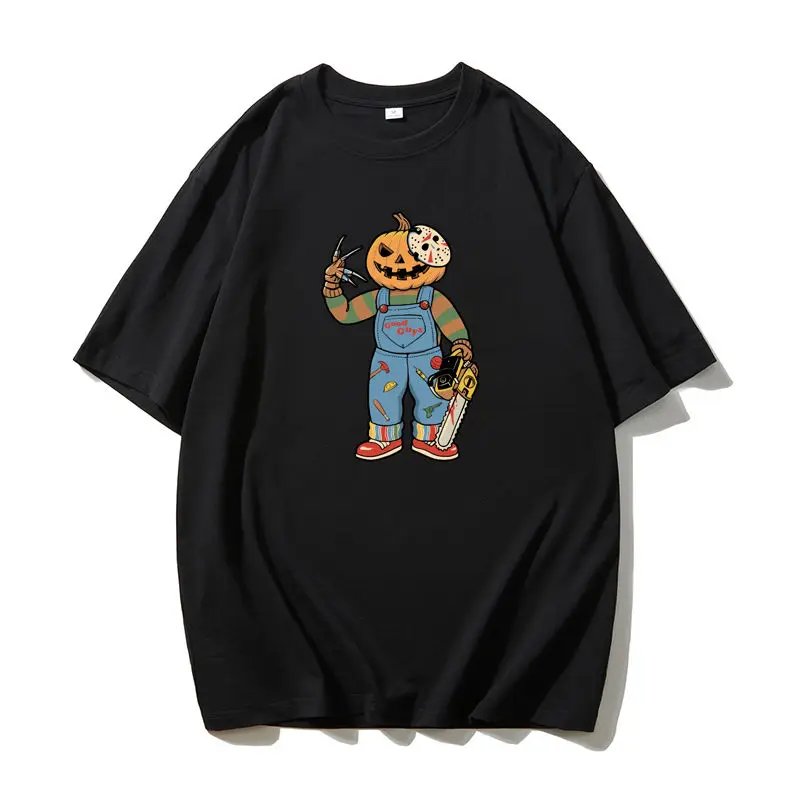 

Halloween Retro T-shirt Men American Fashion Brand Loose Cotton Heavy Short-sleeved Round Neck Base Shirt