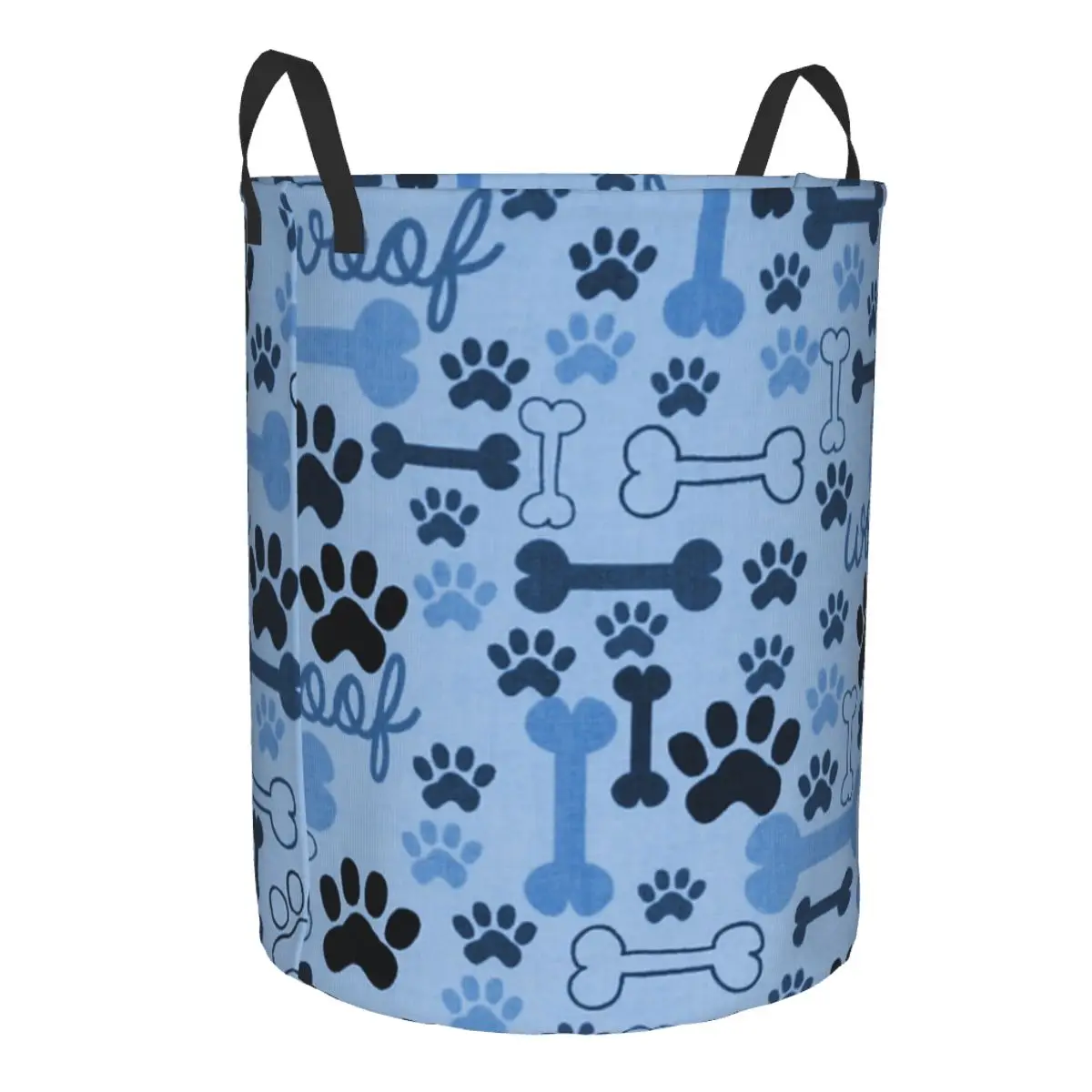 Blue Dog Bones And Paw Prints Pattern Laundry Hamper Large Clothes Storage Basket Footprint Toys Bin Organizer for Boy Girl