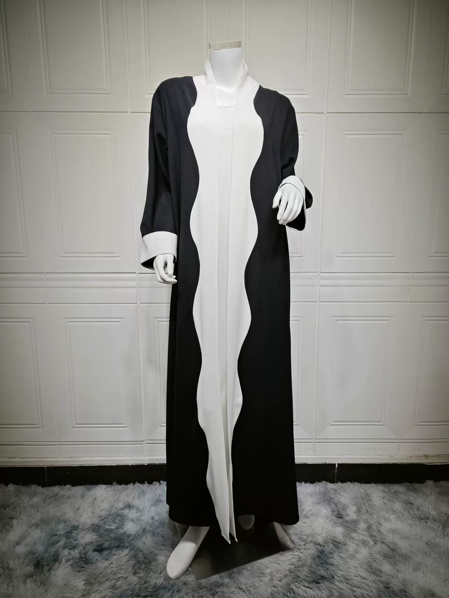 Ramadan Marokko Saudi-Arabien Dubai Schwarz und Weiß Mode Damen Strickjacke Robe Mantel Nahen Osten Damen Abaya