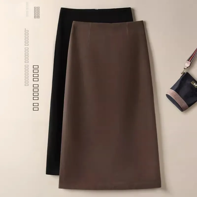 

Женская шерстяная юбка миди с высокой талией, прямого кроя, А-силуэт, с разрезом, универсальная, модная, осенне-зимняя, новинка