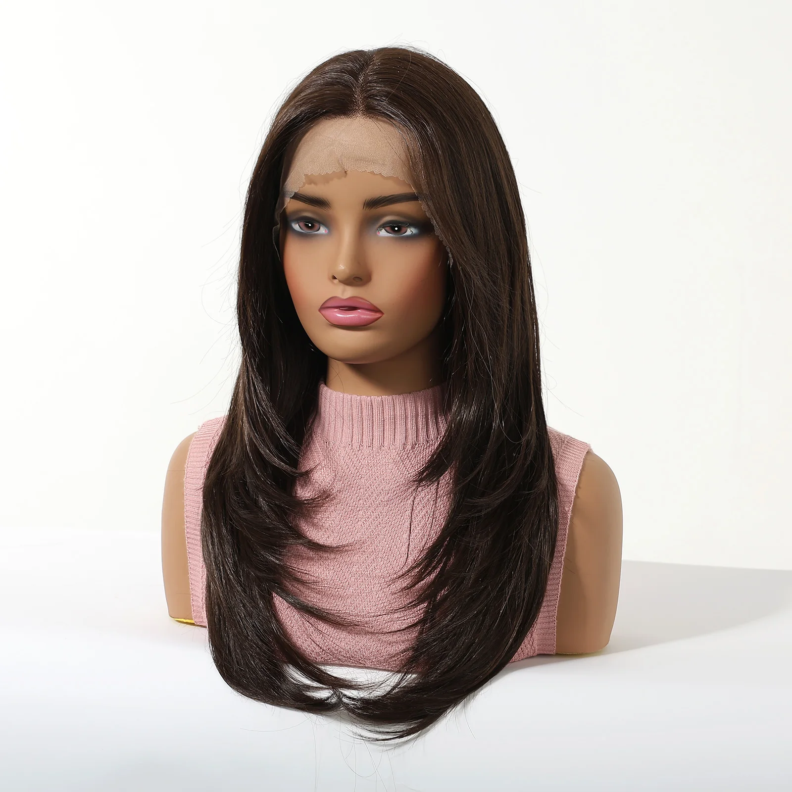 HENRY MARGU Dark Black Brown Highlight Wig For Women Pre-Braided Lace Frontal Synthetic Wig Silky Straight Wigs 13x5x1 Lace