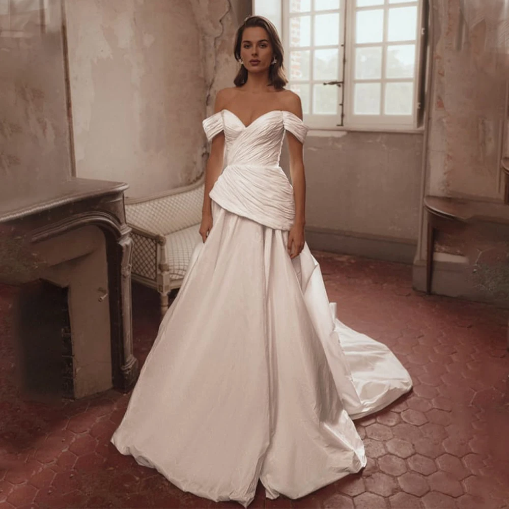 

Elegnat Off The Shoulder Pleat Sweethart Two piece Wedding Dresses Custom Made 2 in1 Vestido De Noival