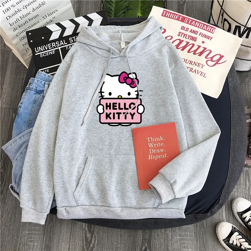 Sanrio Anime Printed Hooded Women's Sweater Hello Kitty My Melody Kuromi Printed Loose Long-sleeved Jacket Kawaii Birthday Gift