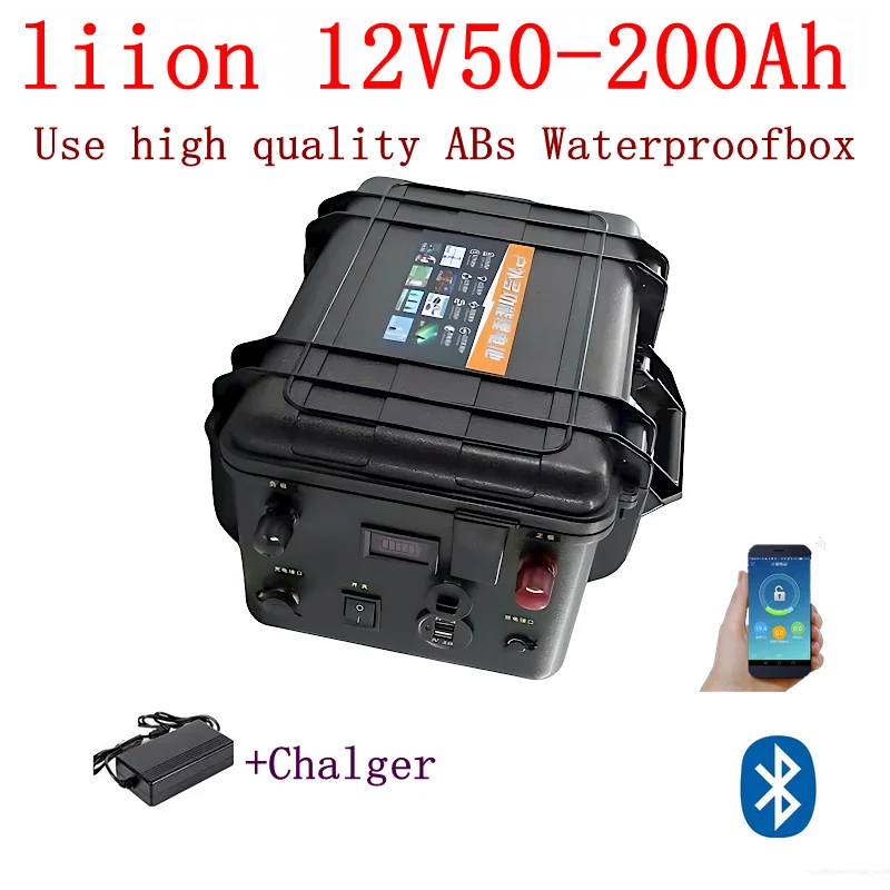 

Waterproof 12v 200AH lithium ion battery 100Ah 80Ah 120ah 150ah 60ah with BMS for boat Inverter propeller fishing + charger