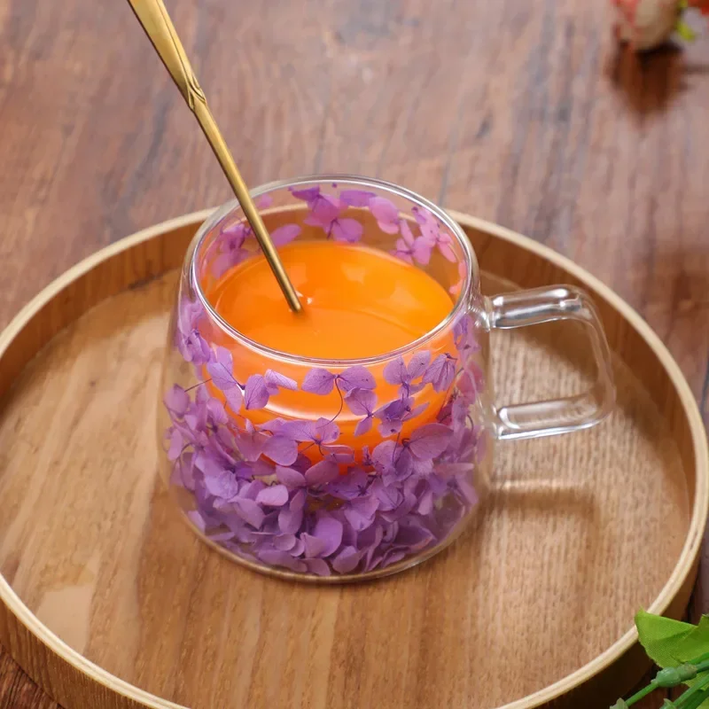 Dubbele Wand Glazen Beker Helder Gedroogde Bloemen Helder Glas Theekop Koffie Melk Water Creatieve Geschenken Geïsoleerde Glazen Bekers Met Handvat