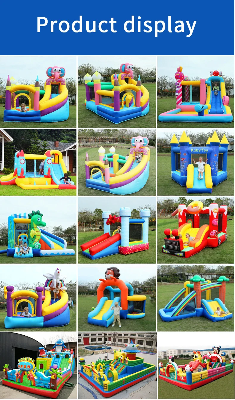 Backyard Inflatable Water Slide Park with Pool PVC Jumping Castles for Kids Bouncy Castle Slide Includes Blower-Shipping Sea