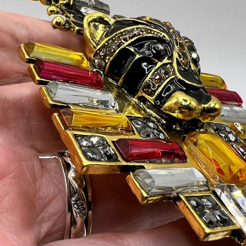Leopard Head Brooch Pin Pendant Baguette Rhinestone Enamel Multicolor Tiger Animal Party Office Brooch Enamel Costume Jewelry view 4