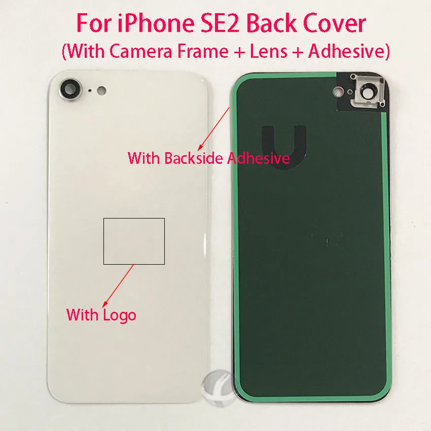 EU Version For iPhone SE2 SE 2 SE2020 Back Glass Housing + Camera Lens + Frame + Adhesive + LOGO Rear Plate Battery Cover Lid