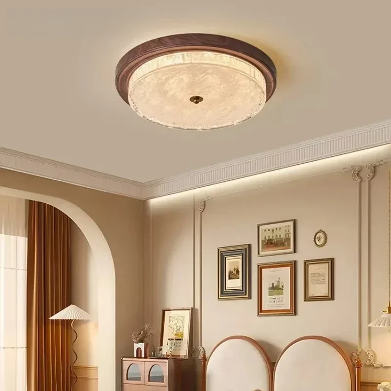 SANDYHA Retro Ceiling Light Glass Pattern Iron LED Hanging Lamp for Living Room Bedroom Dining Table Home Decor Lighting Fixture