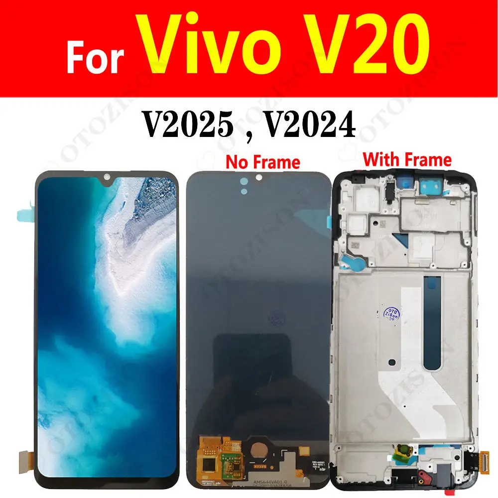 Super AMOLED For Vivo V20 LCD With Frame V2025 V2024 LCD Display Screen Touch Sensor Digitizer Assembly V20 LCD Replacement