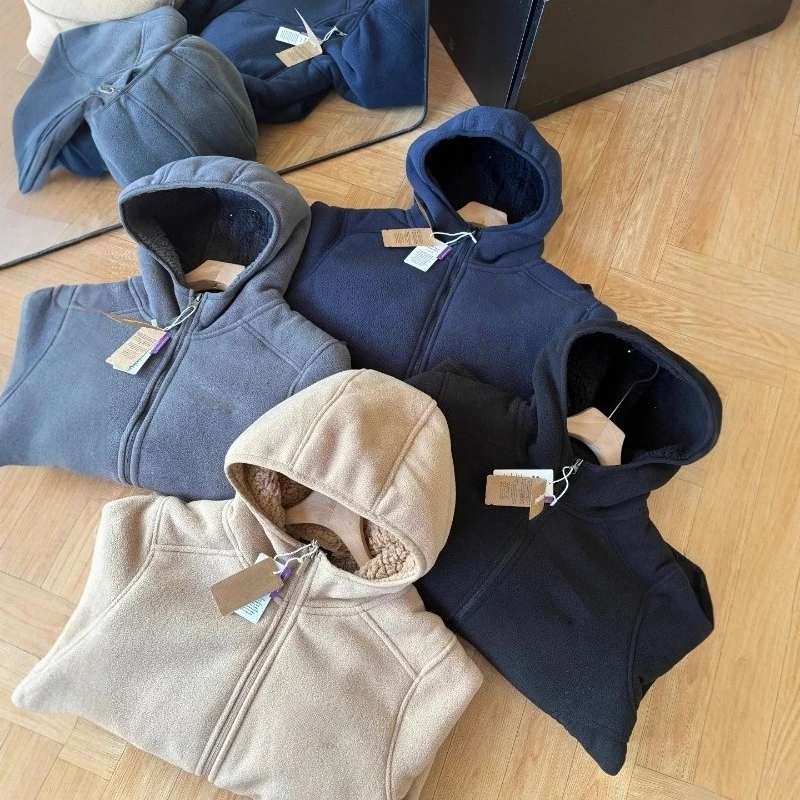 

Fashionable New High-quality Brand Men's Autumn and Winter Plus Plush Thick Warm Hooded Jacket Jacket Trendy Fleece Jacket Y2k