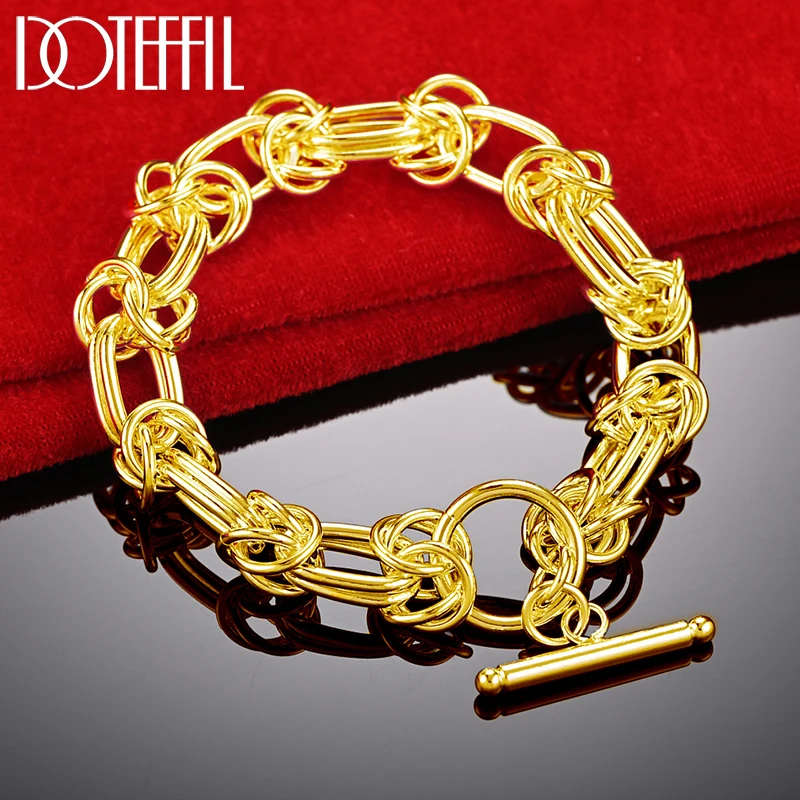 

DOTEFFIL 18K Gold Full Circle Ring Design Chain Bracelet For Man Women Fashion Party Wedding Engagement Jewelry