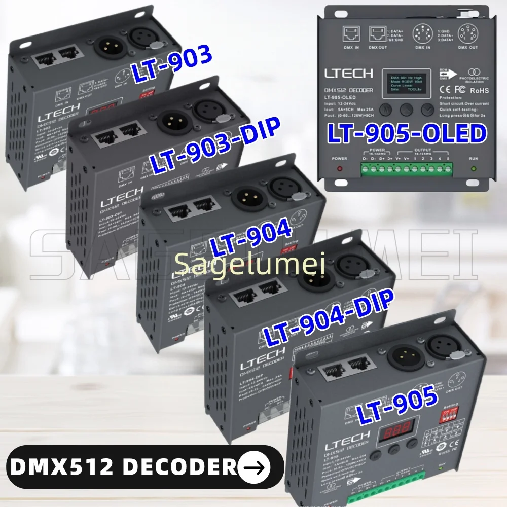 DC12-24V DMX/RDM 3/4/5CH 8/16bit DMX512 Digitale Display XLR3pin RJ45 PWM Decoder Voor LED RGB/RGBW/RGBWY LT-903/904/905 DIP