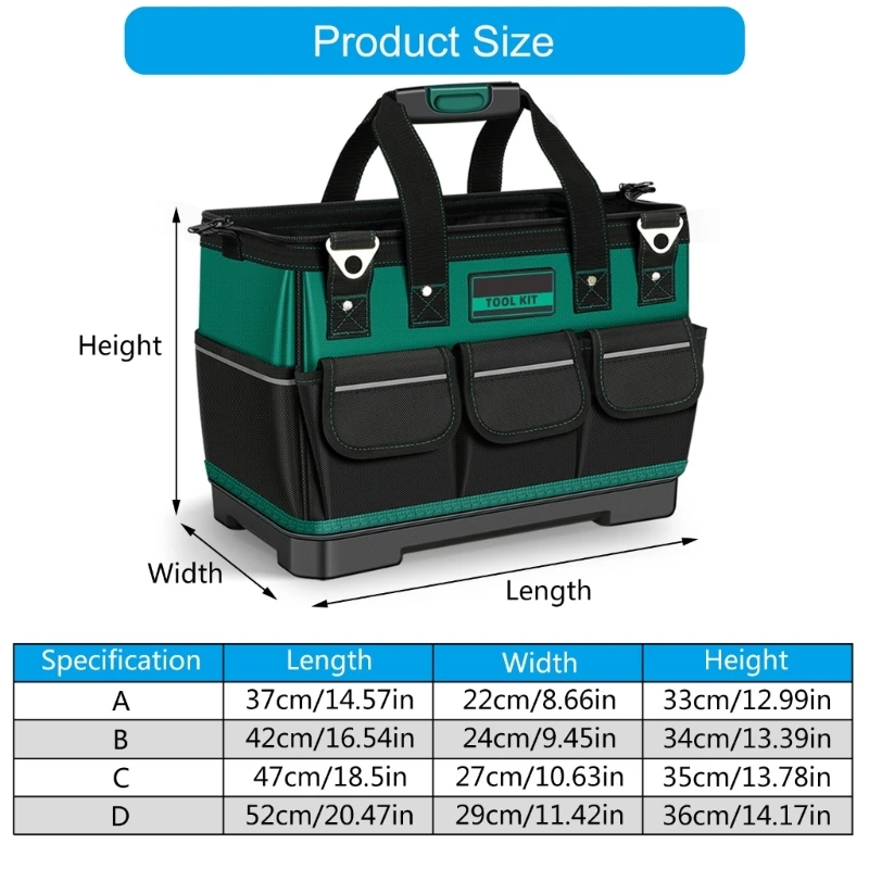 Bolsa herramientas impermeable 16/18/20/23 pulgadas, organizadores herramientas capacidad con parte inferior