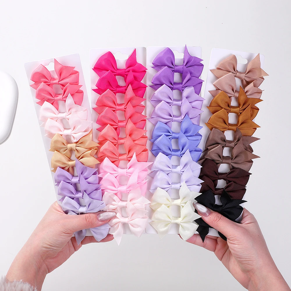 

10 шт./компл., милые цветные ленты в рубчик для девочек, банты, заколки для волос, 2,4 дюйма, заколки с бантом, заколки, детские головные уборы, аксессуары для волос