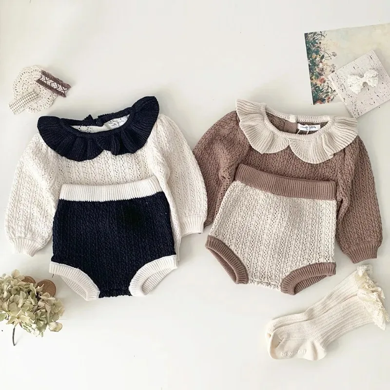 2pcs Girls Winter Clothes Set Fashion Knitted Sweater and PP Shorts Autumn Sweater Bloomers Outfits for Infants Girl's Clothes