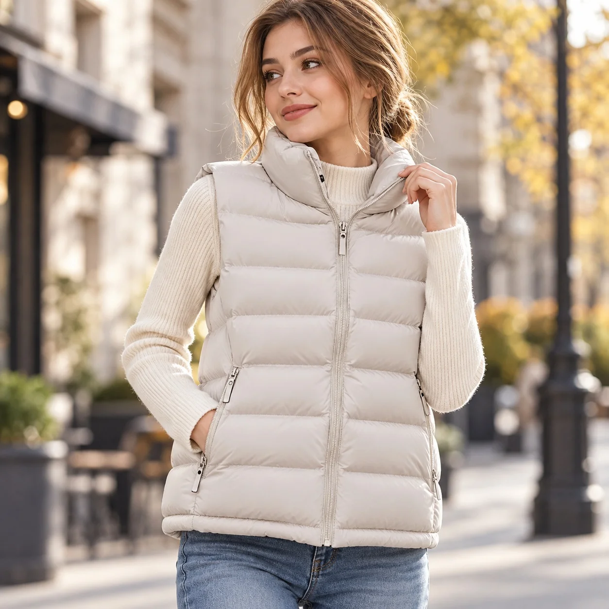 Zipper Front Stand Collar Coat Cropped Commuter Chic with Stand Up Collar Commuter Style Regular Fit 3D Women Winter Coat
