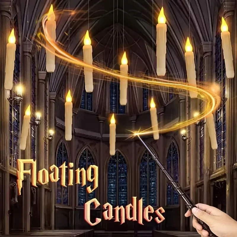 Floating LED Candle with Magic Wand Remote Control for Indoor HomeHalloween Christmas Party Decoration Holiday Atmosphere Maker