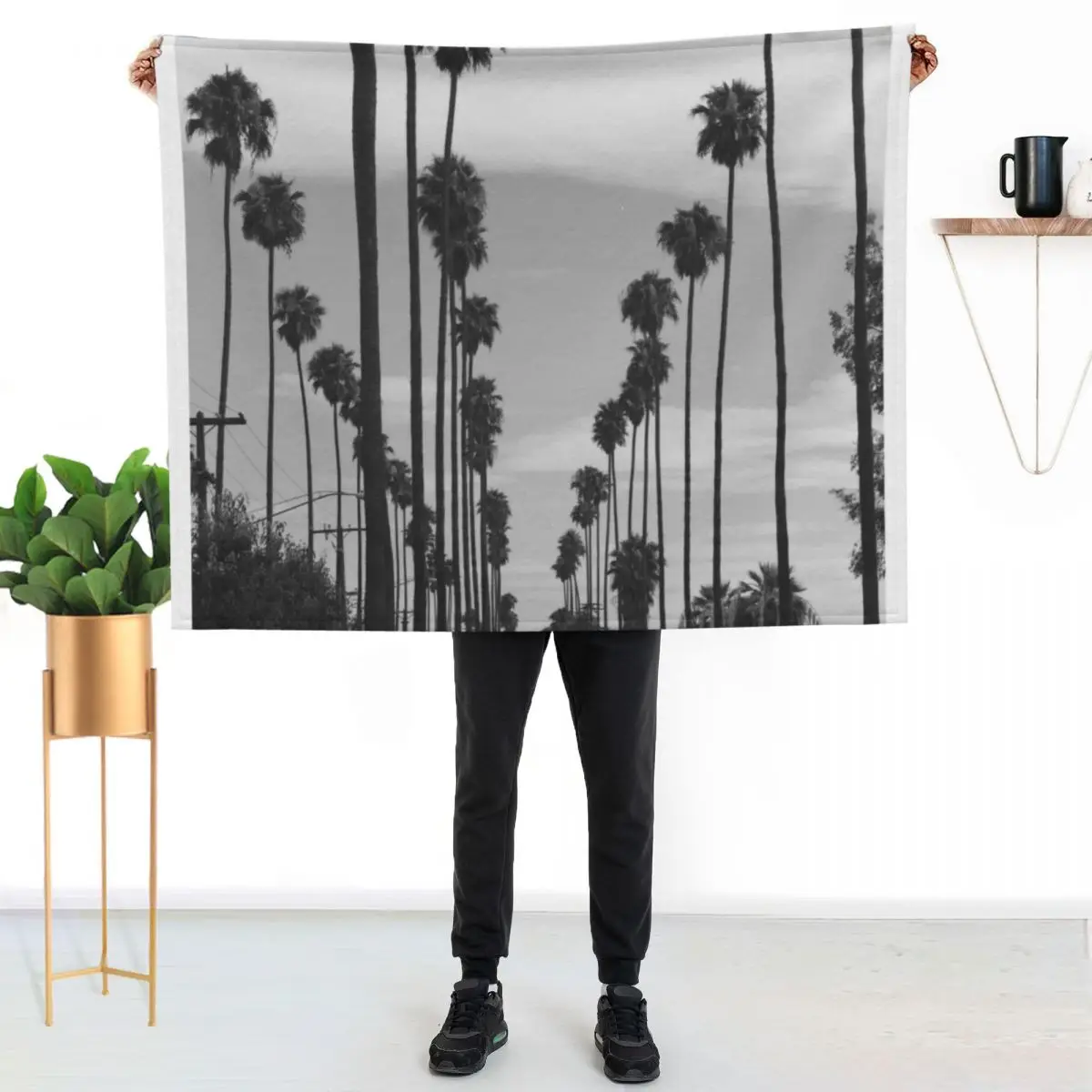 Vintage Black & White California Palm Trees Photo Throw Blanket Giant Sofa For Sofa Thin Quilt Flannel Flannel Fabric Blankets