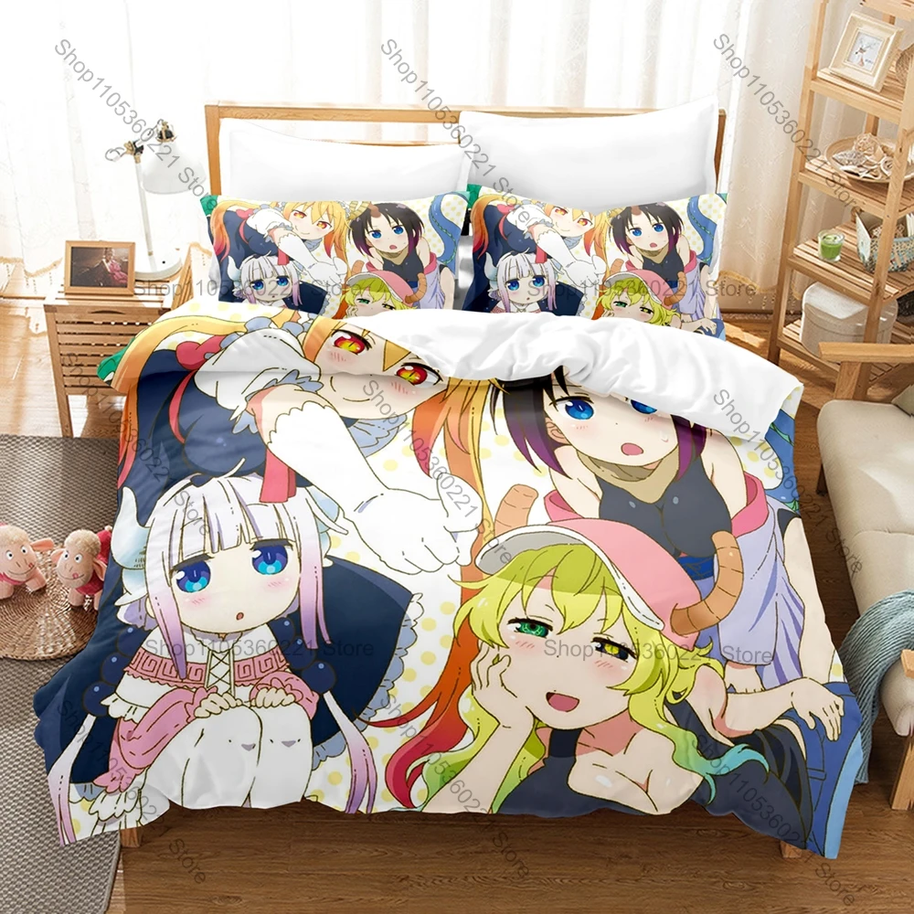 Cool Personality Miss Kobayashi's Dragon Maid Characters Bedding Set New Printed Duvet Cover Set Linen for Anime Lovers Home Bed
