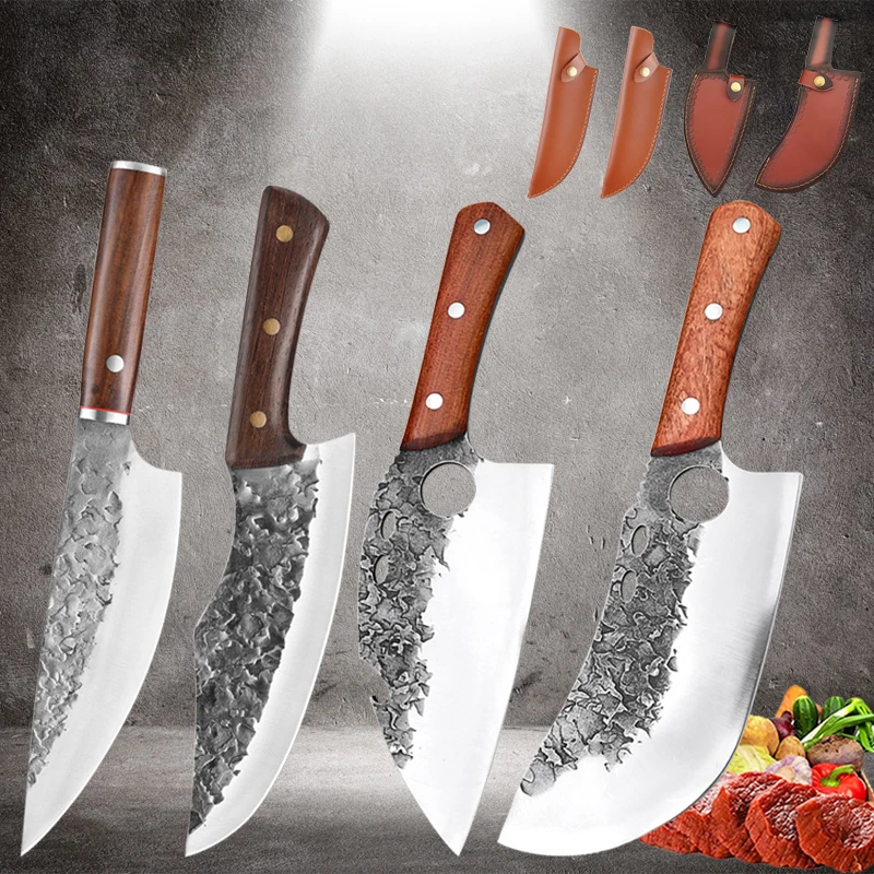 Forged Chef Slicing Cleaver Knife Kitchen Chopping Meat Boning Stainless Steel Kitchen Chef Cutting Knives