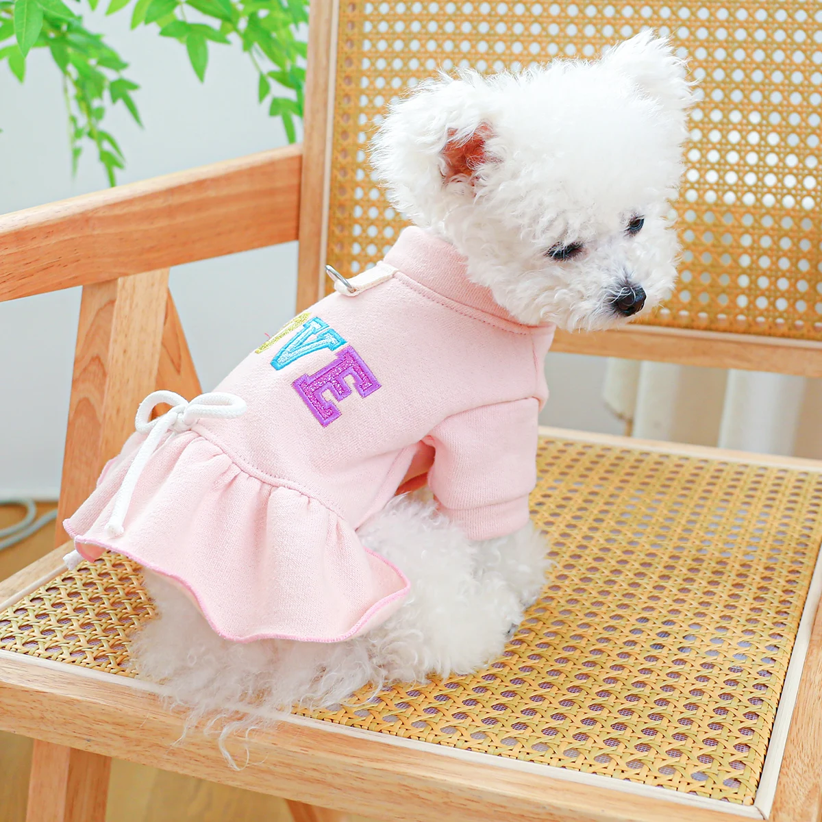 1PC Pet Clothing Dog Spring and Autumn Pink Love Princess Dress with Drawstring Buckle For Small Medium Dogs