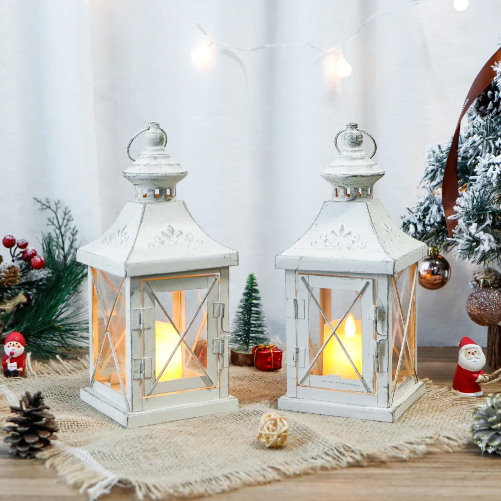 Set of 2 Decorative Candle Lantern 11'' High Metal Candle Holder Hanging Lantern Perfect for Home Decor Parties Indoors Outdoors