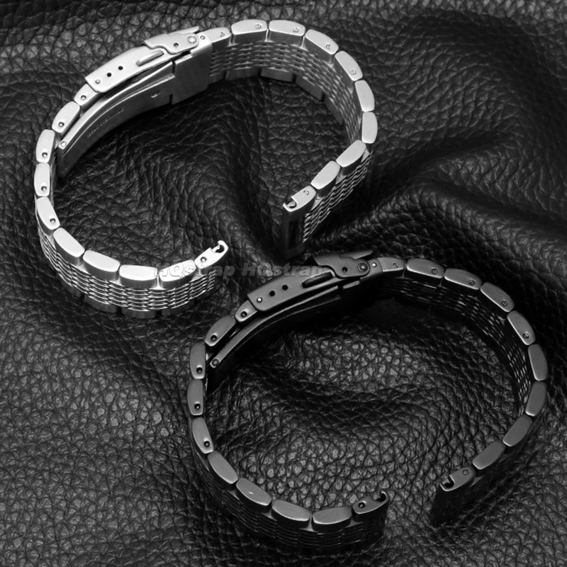 الصلبة الفولاذ المقاوم للصدأ حزام 18 مللي متر 20 مللي متر 22 مللي متر 24 مللي متر المعادن الفرقة ل Seiko الغوص شبكة سوار للطي مشبك العالمي معصمه