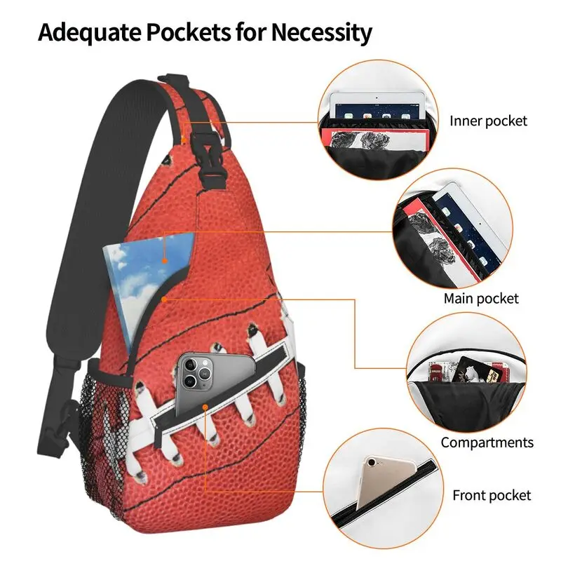 American Football Laces Sling Crossbody zaino uomo Custom Soccer Sport Pattern borsa a tracolla sul petto per viaggi escursionismo Daypack