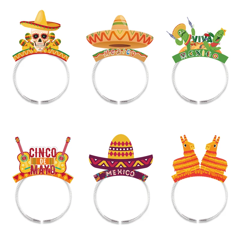 1set Mexican Theme Decorations Headbands Glasses Party Fiesta Eyeglasses Cinco De Mayo Photo Props Party Decor DIY Supplies