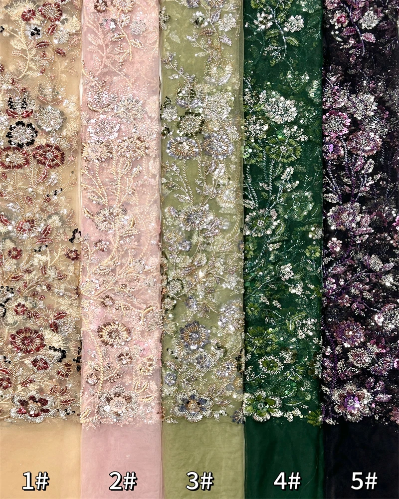 High Quality Beaded Sequin Lace Fabric African Groom Style for Women's Wedding Dresses Nigerian Embroidery Wedding Dress Materia