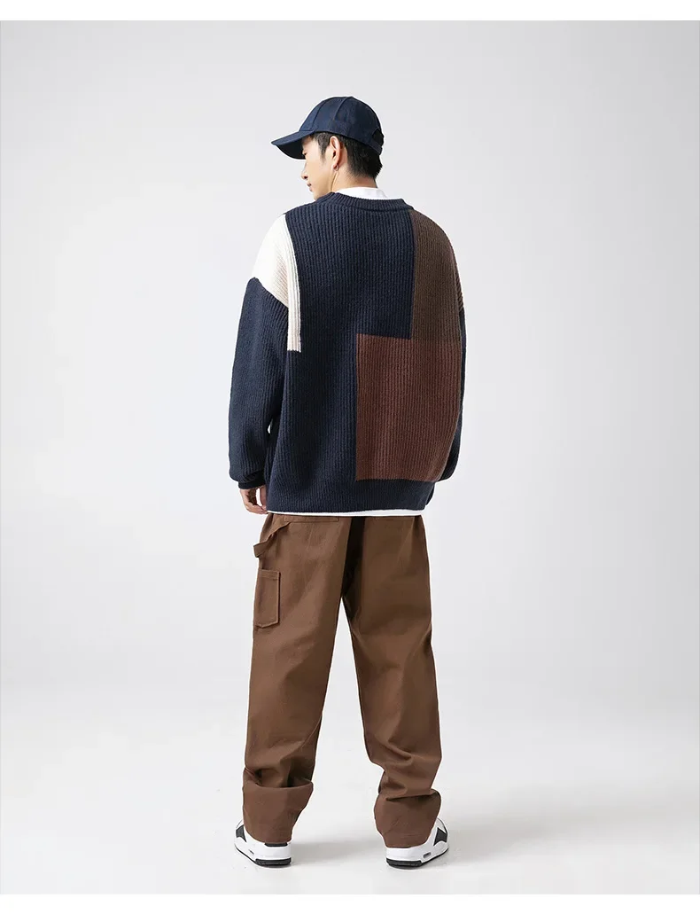 Winter Autumn New Fashion Men's Color-coded Casual Sweater Male Duty Pullovers Trendy O-neck Long Sleeve Knitted Loose Sweaters