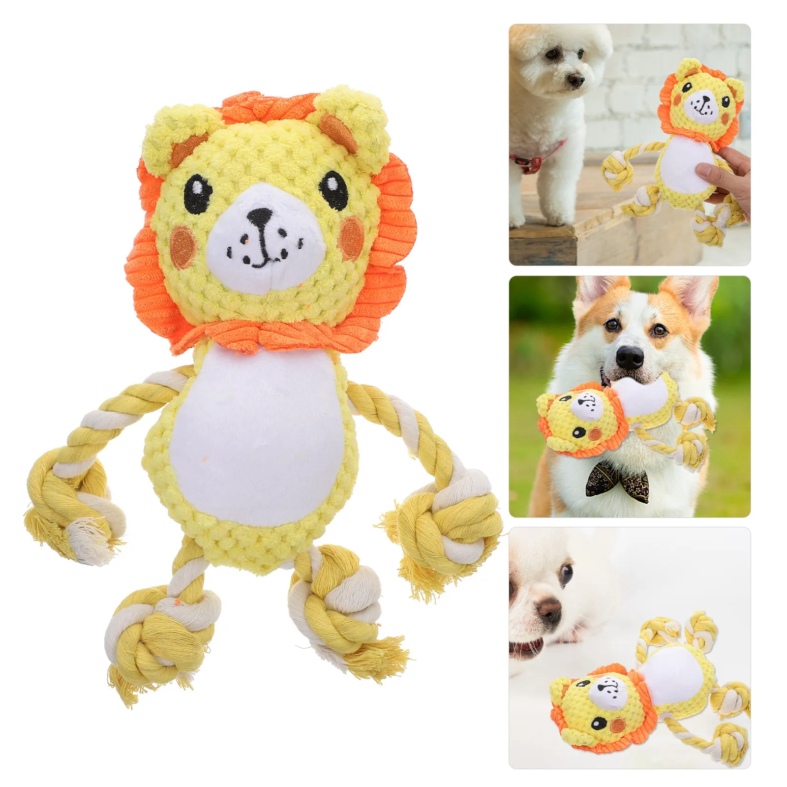 Stuffed Squeaky Dog Chew Ball Rope Tough Interactive Tug for French Bulldogs Large Dogs Puppy Molar Bite Exercise
