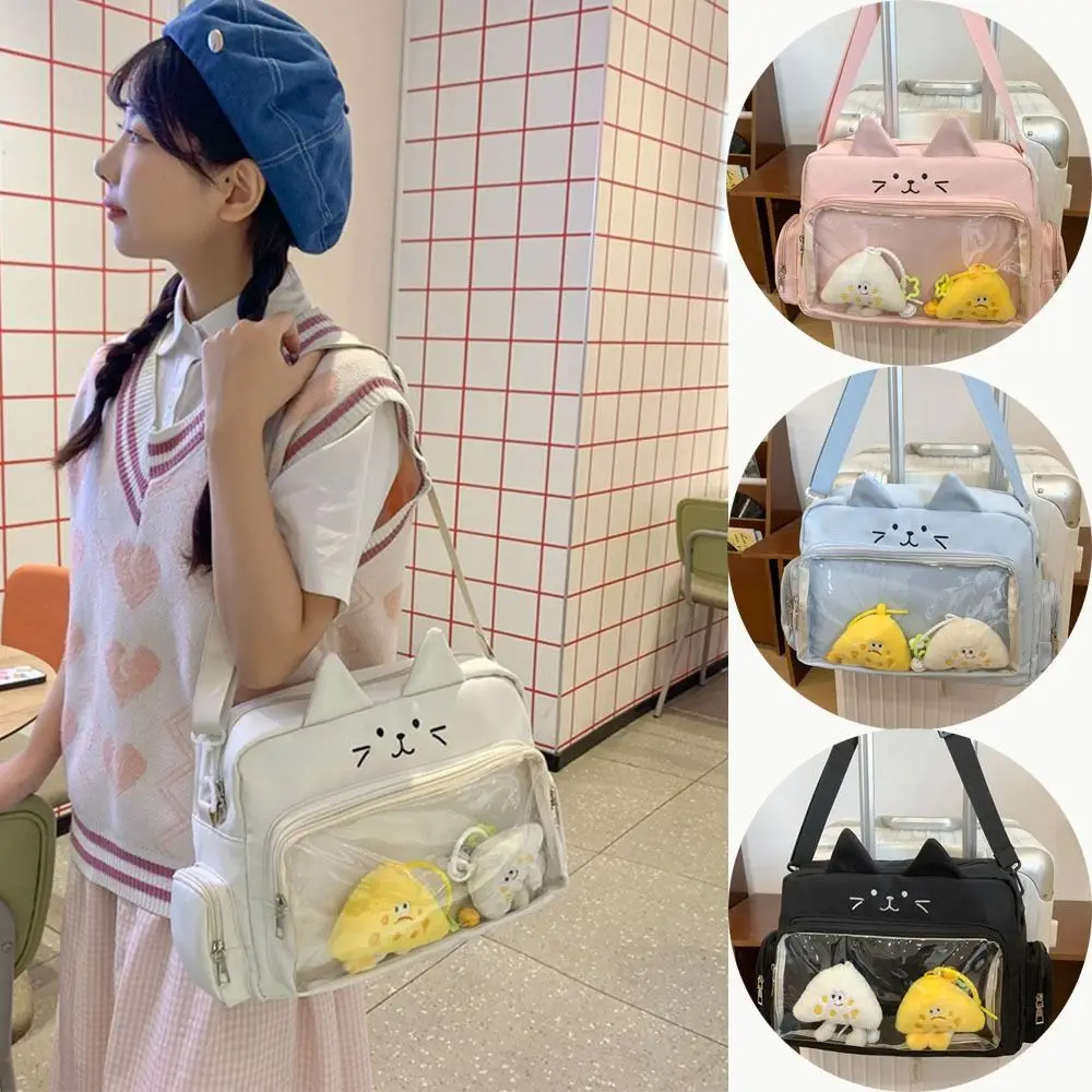 Multifunction Y2K Cat Pain Bag Transparent Women\'s Doll Handbag Crossbody Bag Large-capacity Casual Backpack