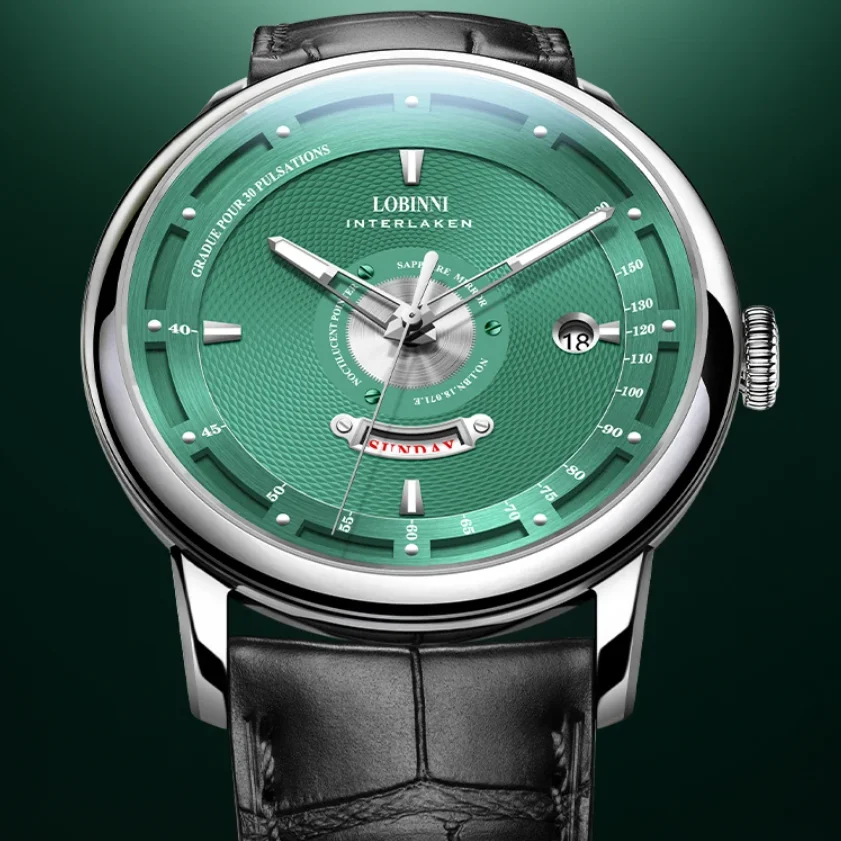 LOBINNI Orologio automatico da uomo 41MM Orologio da polso meccanico Specchio zaffiro Luminoso Data della settimana