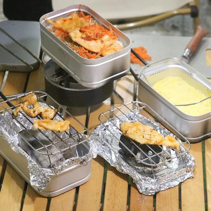 1000ML Large Capacity Aluminum Lunch Box Camping Multifunctional Bento Box Outdoor Single Portable Cooking, Baking and Frying
