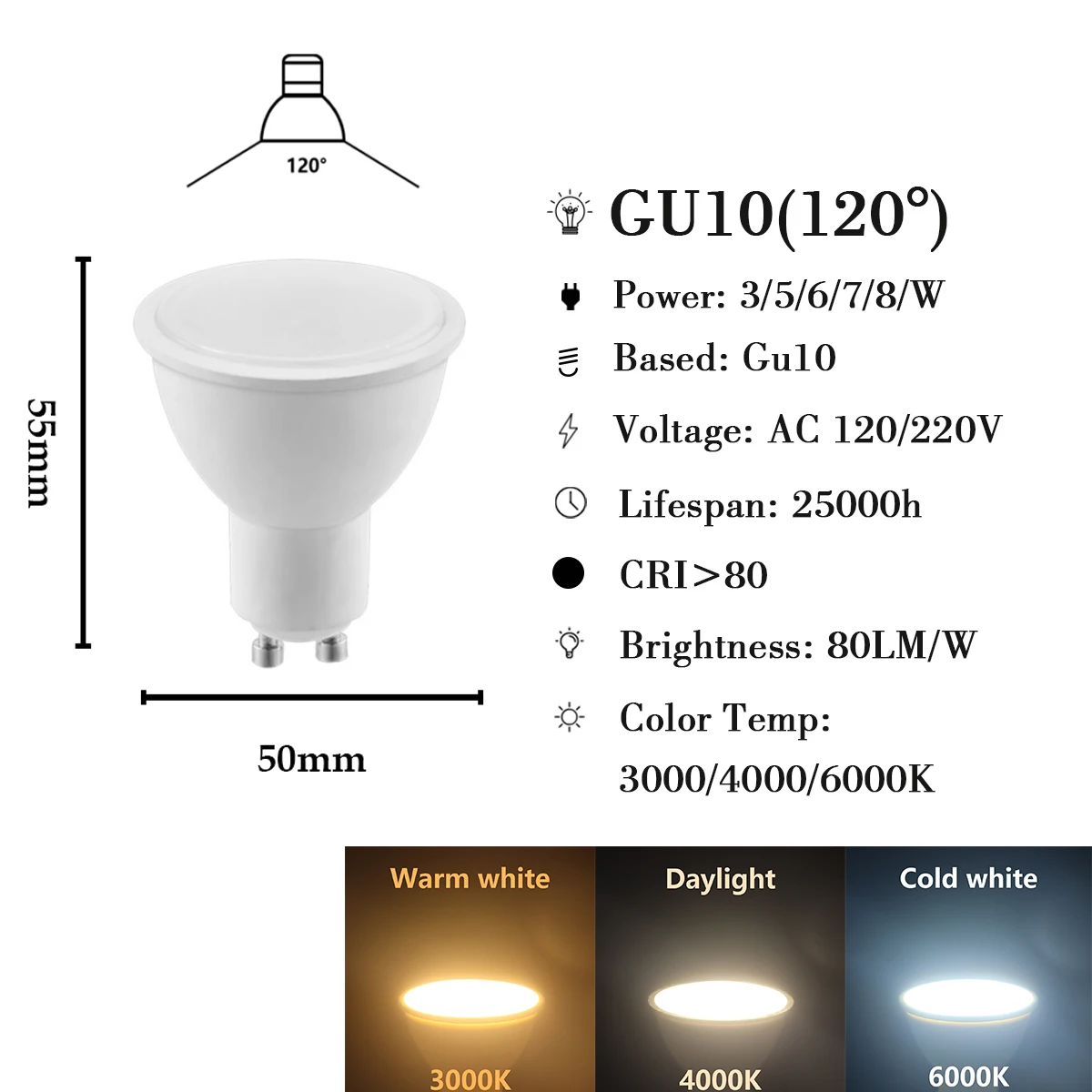 10 قطعة/الوحدة LED الأضواء GU10 AC120V 230 فولت السوبر مشرق وميض الحرة الدافئة الأبيض ضوء 3 واط-8 واط يمكن أن تحل محل 20 واط 50 واط الهالوجين مصباح