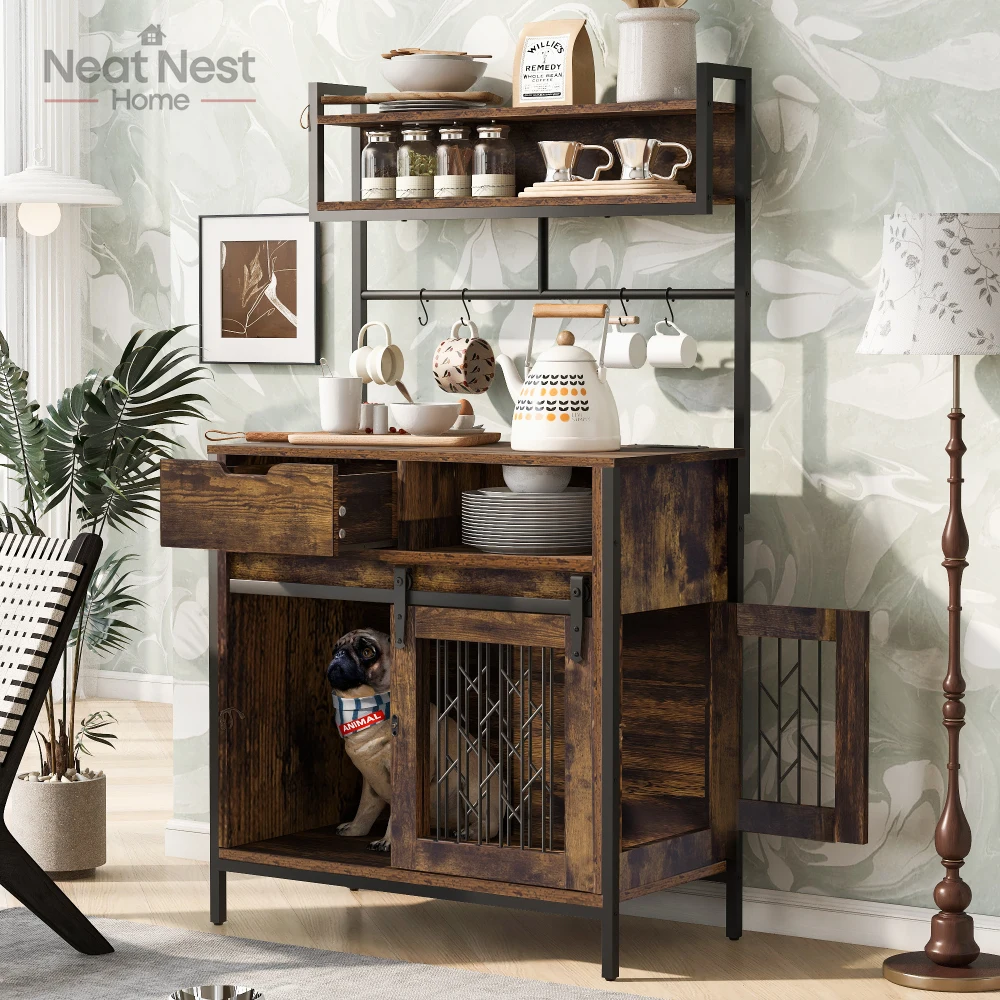 

Dog Beds,Furniture Style Dog Crate Composite Desk Hutch Pet Friendly Furniture with power outlets,for small/medium dogs,Pets
