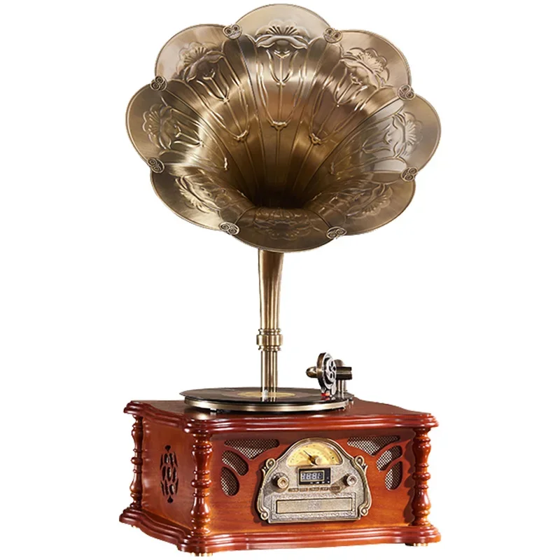 Factory supply Classic Wooden Radio Gramophone Luxury Retro Vinyl Phonograph Record Player Antique Gramophone