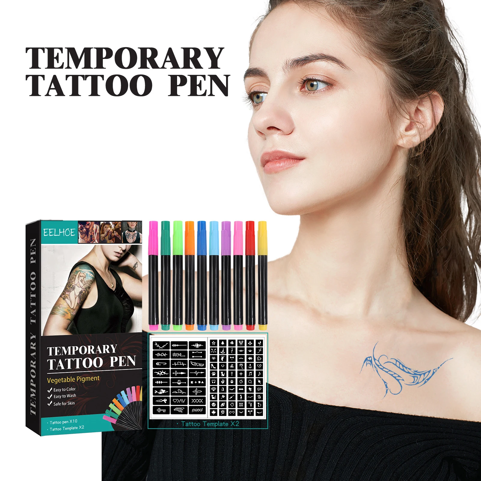 

Набор временных ручек для татуировки - многоцветные маркеры для краски для тела своими руками, безопасные для лица, рук и тела, декор граффити для макияжа