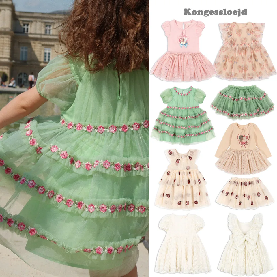2025, Sommer, neues, modisches, vielseitiges, süßes Kinderkleid mit Rose und großer Schleife, Tüllrock, Baby-Mädchen-Rock, Mädchenkleid