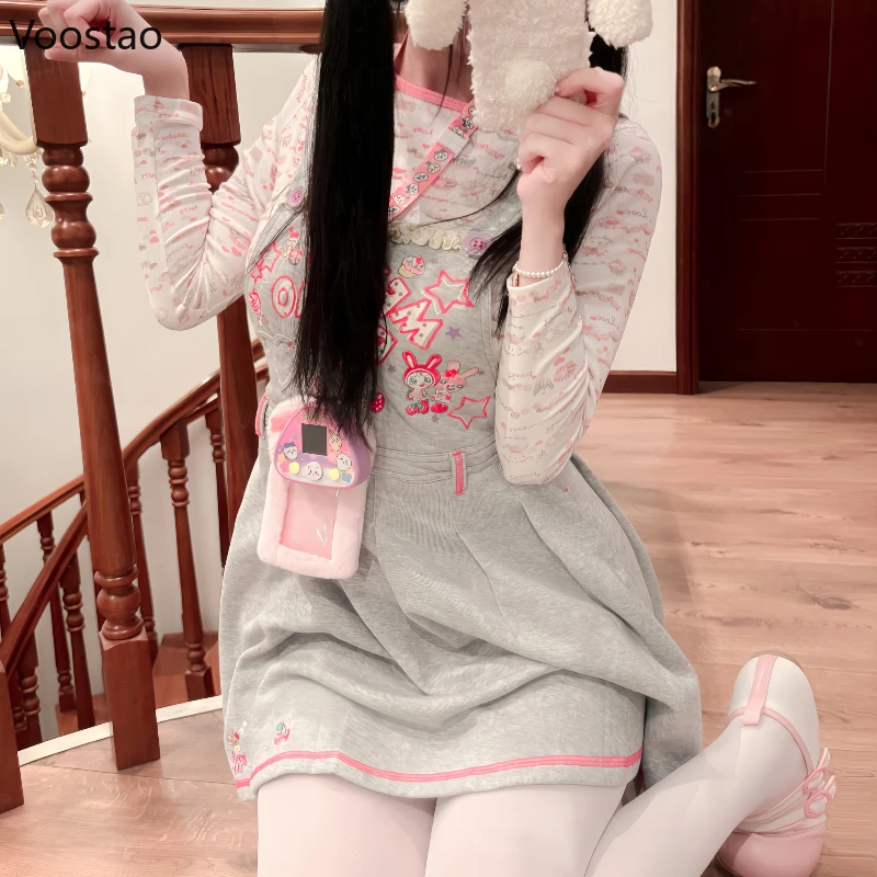 Japanese Kawaii Lolita Style Strap Dress Women Sweet Cartoon Embroidery Princess Mini Dresses Korean Fashion Grunge Y2k Dresses