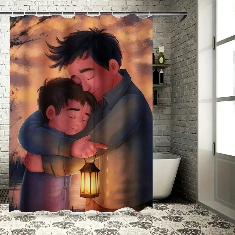 Heartwarming Father and Son Embrace Shower Curtain - Waterproof, Mildew-Resistant, Machine Washable for Bathroom Decor